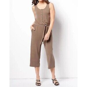 New!  Susan Graver 2X Jumpsuit Liquid Knit Cropped Smooth Fluid Light Olive Grn